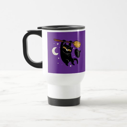 Black Cat Hanging On Halloween Travel Mug トラベルマグ (左)