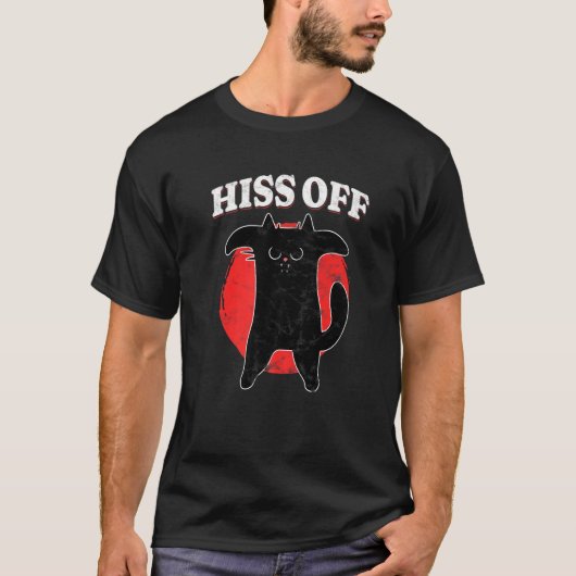 Black Cat Hiss Off Meow Tシャツ (正面)