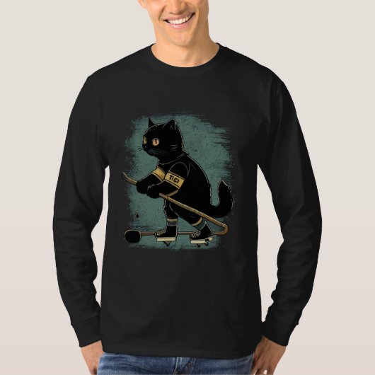 Black Cat Hockey Retro Graphic Tees Men Women Boys Tシャツ (正面)
