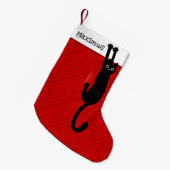 Black Cat Holding On Funny Christmas Stocking スモールクリスマスストッキング (正面 (吊り時))