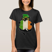 Black Cat Holding Shamrock Irish Flag St Patricks Tシャツ (正面)
