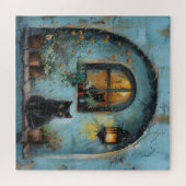 Black Cat in a Blue Alcove ジグソーパズル (横)