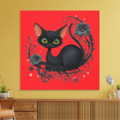 Black Cat in a Flower Cradle  キャンバスプリント (インサイチュ (リビング))