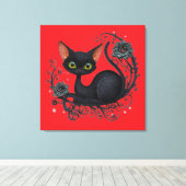 Black Cat in a Flower Cradle  キャンバスプリント (インサイチュ (ウッドフロア))