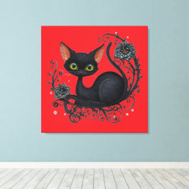 Black Cat in a Flower Cradle  キャンバスプリント