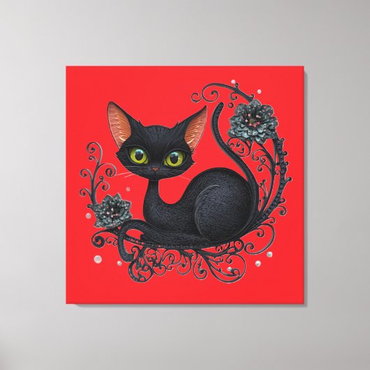 Black Cat in a Flower Cradle  キャンバスプリント (正面)