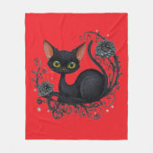 Black Cat in a Flower Cradle  フリースブランケット (正面)