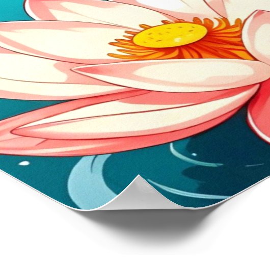 Black cat in a lily pond ポスター (角)