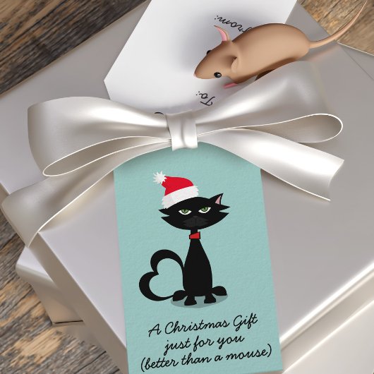 Black Cat in a Santa Hat Christmas Giftラベル ギフトタグ