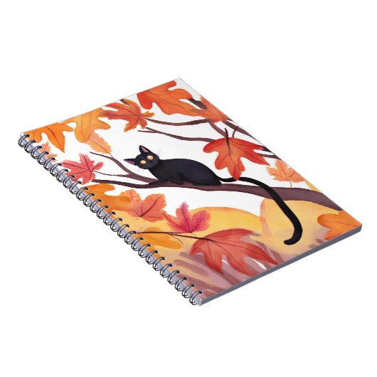 Black Cat in a Tree | Fall Autumn Spooky Cute ノートブック (右側)