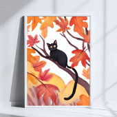 Black Cat in a Tree | Fall Autumn Spooky Cute ポスター