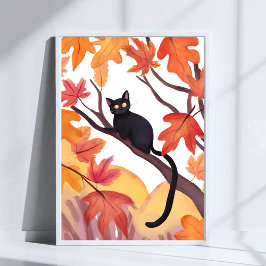 Black Cat in a Tree | Fall Autumn Spooky Cute ポスター