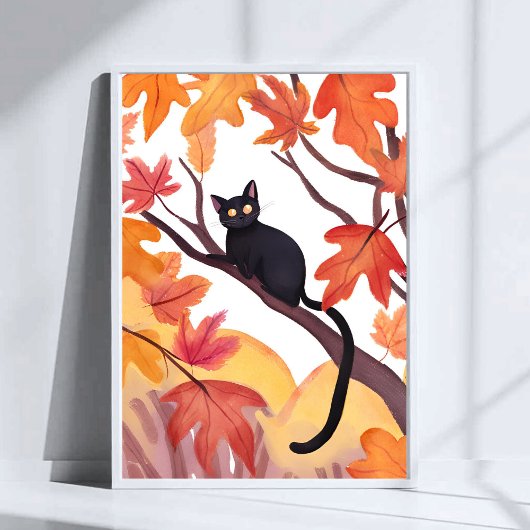 Black Cat in a Tree | Fall Autumn Spooky Cute ポスター