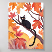 Black Cat in a Tree | Fall Autumn Spooky Cute ポスター (正面)