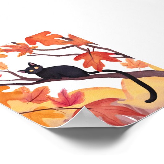 Black Cat in a Tree | Fall Autumn Spooky Cute ポスター (角)