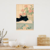 Black Cat in Bathtub Japanese Bathroom Print ポスター (キッチン)