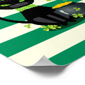 Black cat in bow tie and hat with green shamrock ポスター (角)