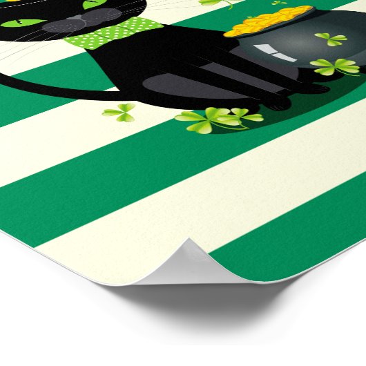 Black cat in bow tie and hat with green shamrock ポスター (角)