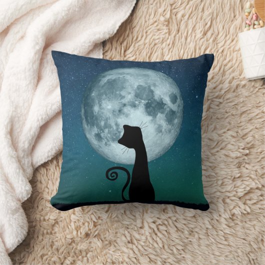 Black Cat In Moonlight Throw Pillow クッション (ブランケット)