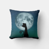 Black Cat In Moonlight Throw Pillow クッション (正面)