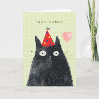 black cat in party hat funny birthday card カード