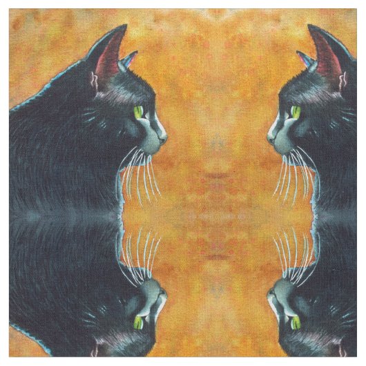 Black Cat in profile Fabric by Rachel M Brown ファブリック (クローズアップ)
