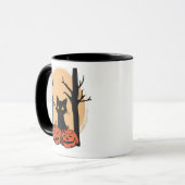 "Black Cat in Pumpkin Halloween Mug – Cute Spooky マグカップ (正面左)