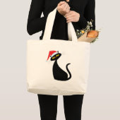 Black Cat in Santa Hat ラージトートバッグ (正面(商品))