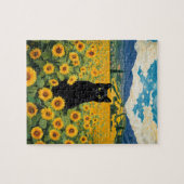 Black Cat in Sunflower Field Jigsaw Puzzle ジグソーパズル (横)
