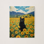 Black Cat in Sunflower Field Jigsaw Puzzle ジグソーパズル (縦)