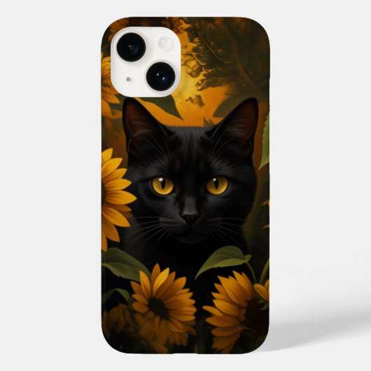 Black Cat in Sunflower Garden Aesthetic Case-Mate iPhoneケース (裏面)