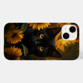 Black Cat in Sunflower Garden Aesthetic Case-Mate iPhoneケース (裏面 (横))