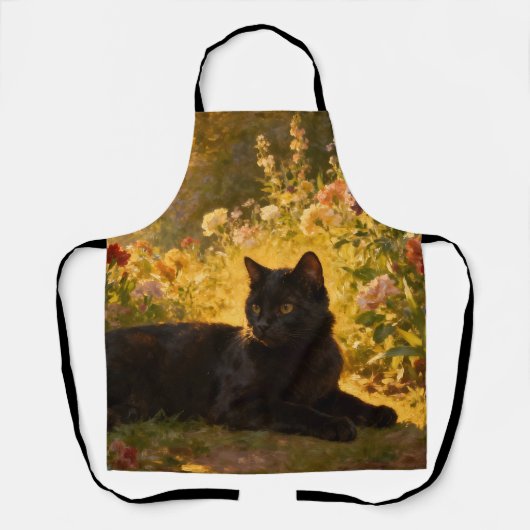 Black Cat in the Flowers I エプロン (正面)