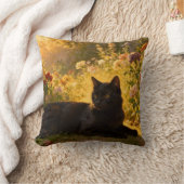 Black Cat in the Flowers I クッション (ブランケット)