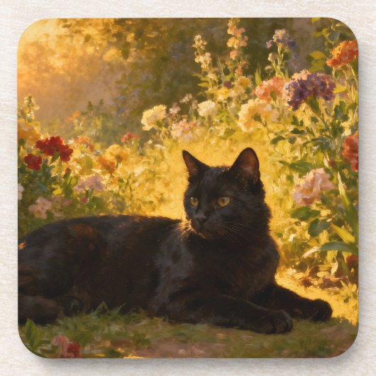 Black Cat in the Flowers I コースター (正面)