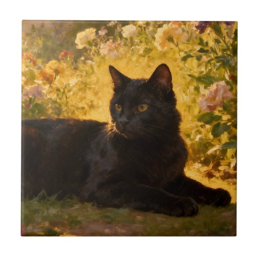 Black Cat in the Flowers I タイル (正面)