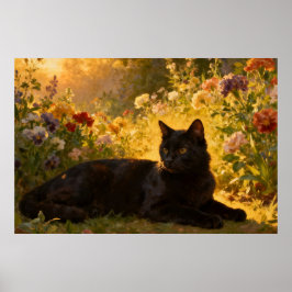 Black Cat in the Flowers I ポスター