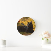 Black Cat in the Flowers I ラウンド壁時計 (ホーム)