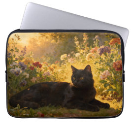 Black Cat in the Flowers I ラップトップスリーブ