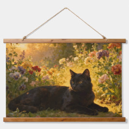 Black Cat in the Flowers I 吊り下げ型タペストリー