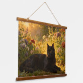 Black Cat in the Flowers I 吊り下げ型タペストリー (傾斜あり)