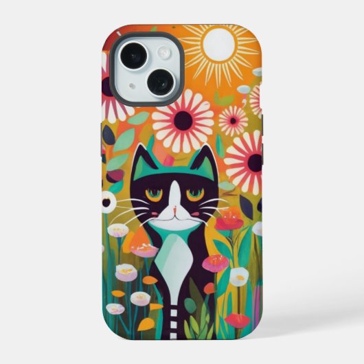 Black Cat in The Garden iPhone 15ケース (裏面)
