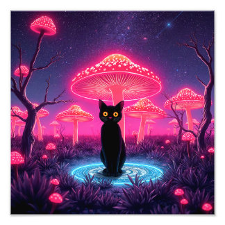 black cat in the psychedelic world フォトプリント           
