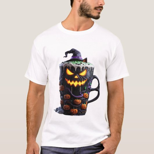 Black Cat in Witch Hat  Matcha Latte Magic Classic Tシャツ (正面)