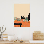 Black Cat Kitchen Print Mid-Century Modern Art ポスター (キッチン)