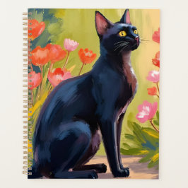 Black Cat | Kitten Pet Watercolor Flowers Painted プランナー手帳