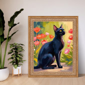 Black Cat | Kitten Pet Watercolor Flowers Painted ポスター