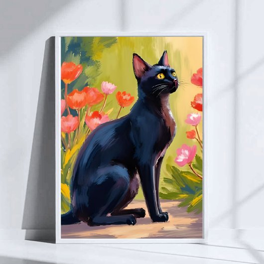 Black Cat | Kitten Pet Watercolor Flowers Painted ポスター