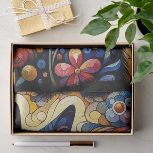 Black Cat Kitty Floral Whimsical Decoupage 薄葉紙 (ギフト)