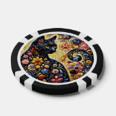 Black Cat Kitty Floral Whimsical Yellow Flowers ポーカーチップ (シングル)